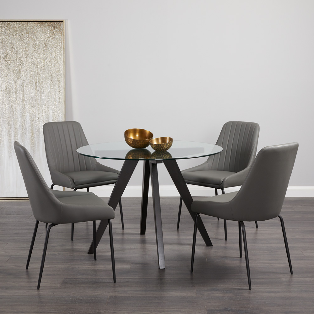 Moira Black Dining Chair: Dark Grey Leatherette